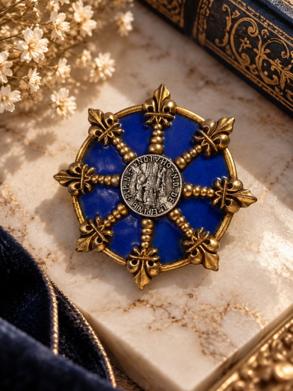 Vintage French Notre Dame de L'Épine Enamel Brooch Badge Châlons
